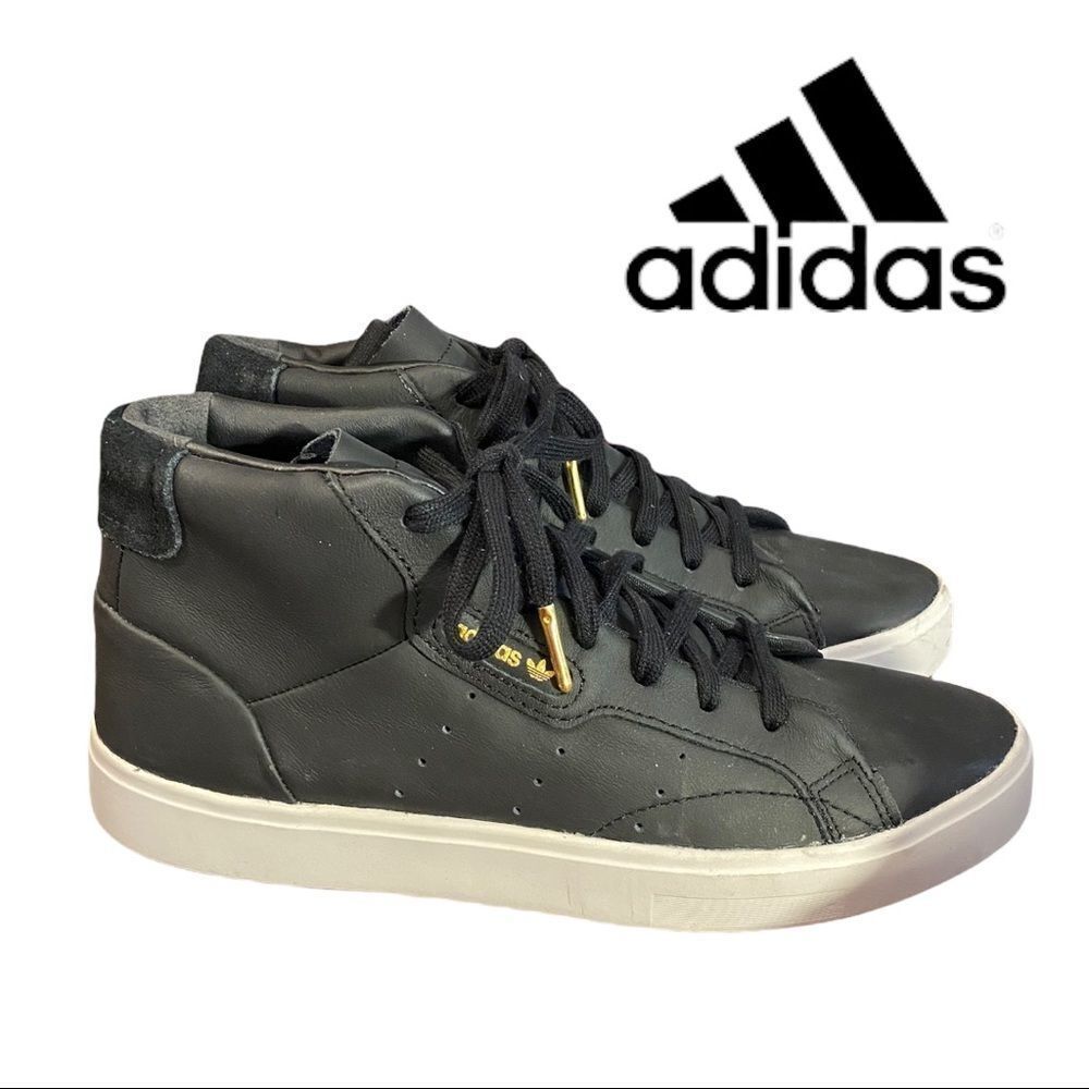 Adidas Women's Sleek Black Mid Tennis Shoes Sneakers 7